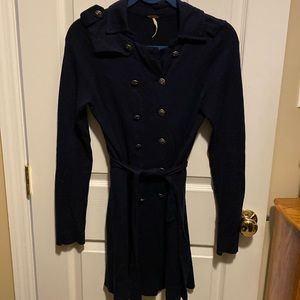 Free People Navy Double Breasted Cardigan Size S